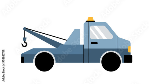 Blue Tow Truck Illustration Side View.