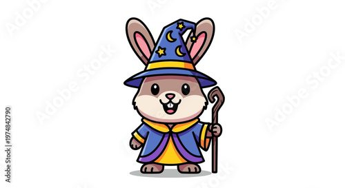 Cartoon Rabbit Wizard Character Illustration.