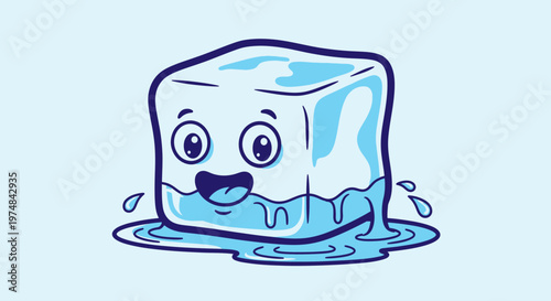 Cartoon Ice Cube Character Melting.