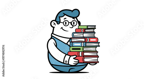 Man Holding Large Pile Books.