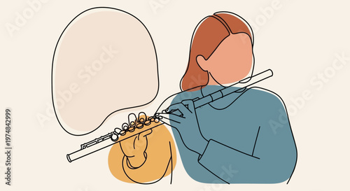 Woman Playing Flute Music Instrument.