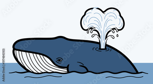 Cartoon Whale in Water Surface.