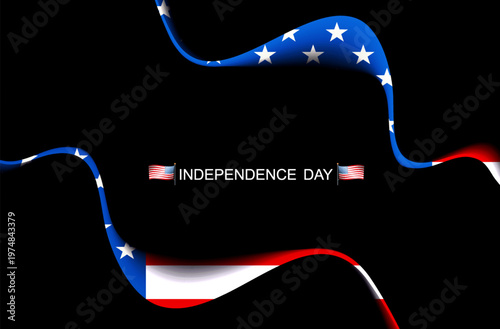 Independence Day. Isolated ribbons with the American flag silhouette on a black background.