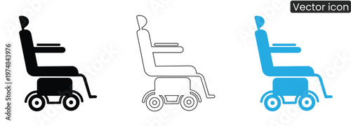 Electric wheelchair icon set on white background for accessibility symbols