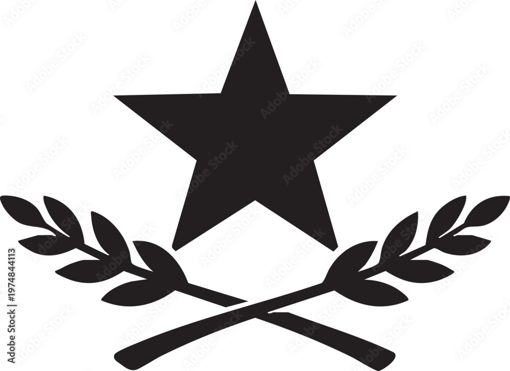 Obraz premium Black star symbol with laurel branches on white background