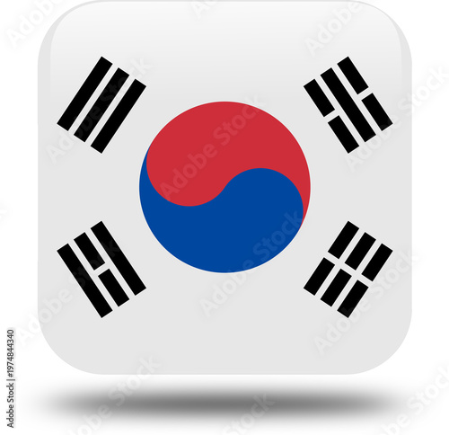 A 3d waving South Korea flag icon and patriotic national symbol of the Republic of Korea designed as a glossy sphere button banner representing the country and its capital Seoul
