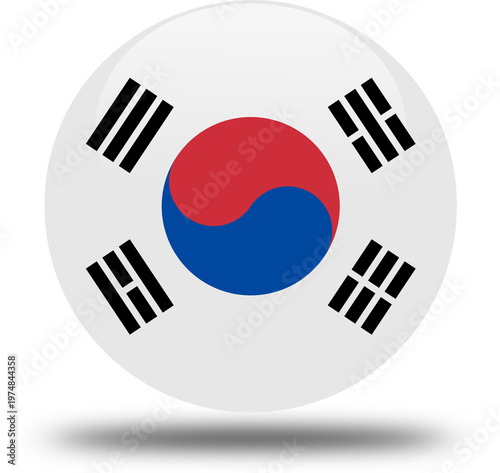 A 3d vector illustration of the South Korea flag sphere as a national icon button representing the Asian country and Seoul for travel design and patriotism