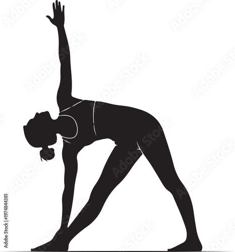 woman in revolved triangle yoga pose silhouette