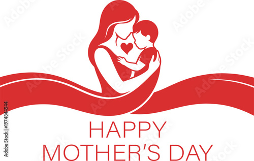 Happy mothers day greeting card with mother and child illustration