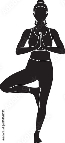 yoga vector silhouette of a woman in tree pose