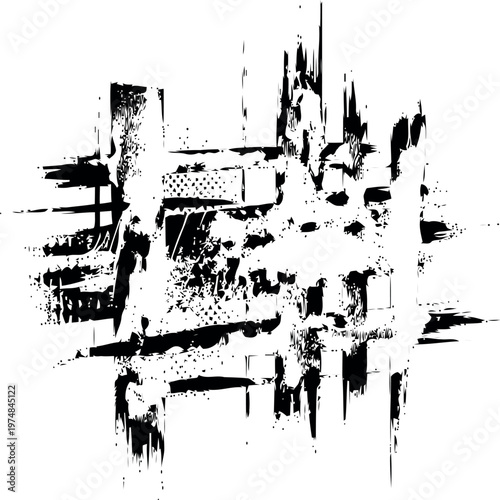 A black and white grunj of a messy city street