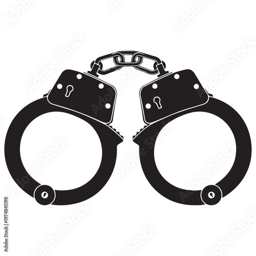 Classic Black Handcuffs Illustration with Connecting Chain