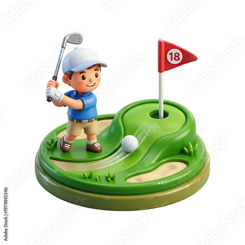 Miniature Golf Figurine Boy Playing Golf.