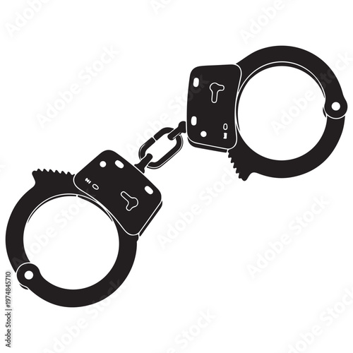 Minimalist Black Handcuffs Icon Linked by Chain on White Background
