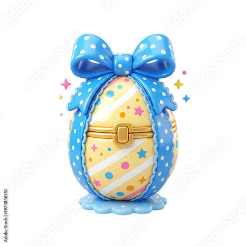 Decorative Easter Egg with Blue Bow Gift.
