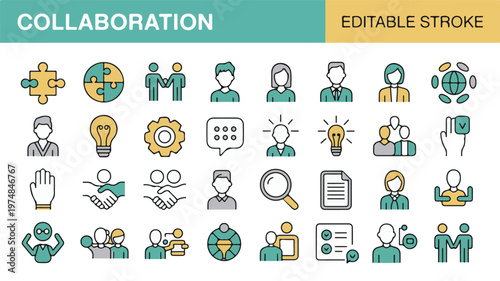 Collaboration Icons Illustration: A vibrant collection of collaboration icons, ideal for illustrating teamwork, communication, and shared success.