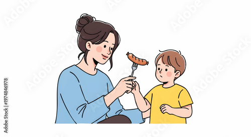 Mother and child sharing a healthy snack together happily