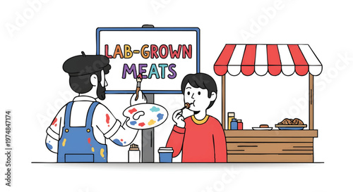 Man buying meat from butcher at market food stall