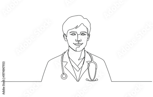 Doctor checking patient medical continuous one line drawing, One continuous line drawing of young female doctor checking patient pulse rate.