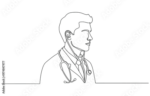 Doctor checking patient medical continuous one line drawing, One continuous line drawing of young female doctor checking patient pulse rate.