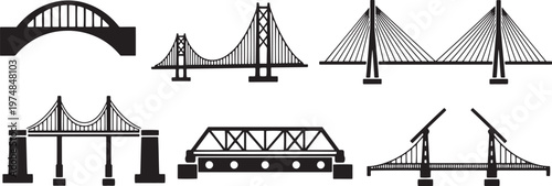 A collection of diverse iconic bridge structures seen from the side
