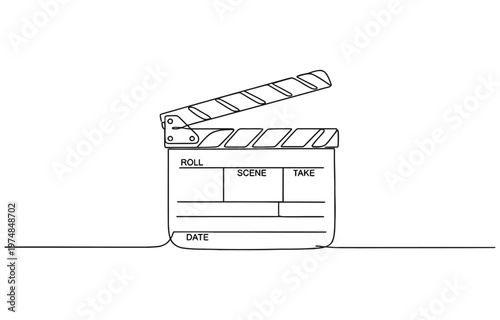 film clapper continuous one line drawing, Clapper board and film reel continuous one line drawing.