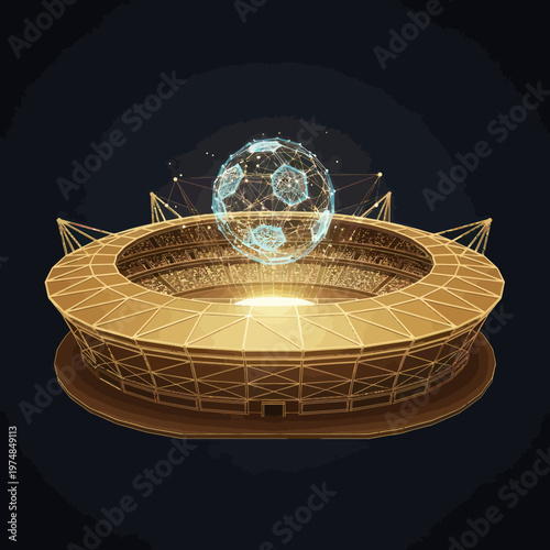 Glowing Soccer Ball on Stadium.