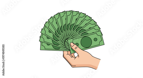 Person holding a fan of green cash banknotes in hand representing payment salary wealth and financial success in business.