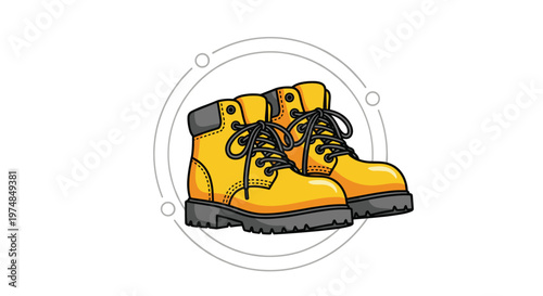 Pair of heavy duty yellow leather work boots with black laces and soles for safety and protection in construction and industry.