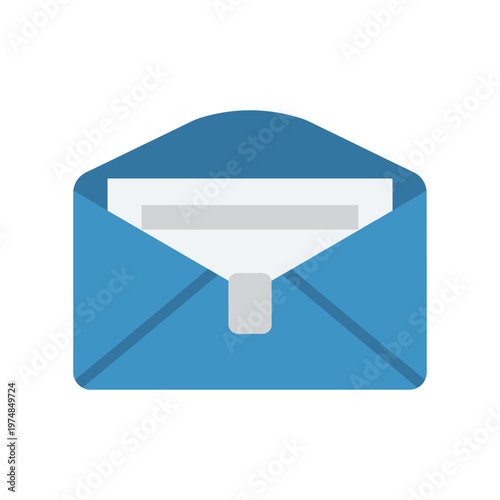 Open blue envelope with grey paper insert showing letter or document inside email notification concept message received illustration.