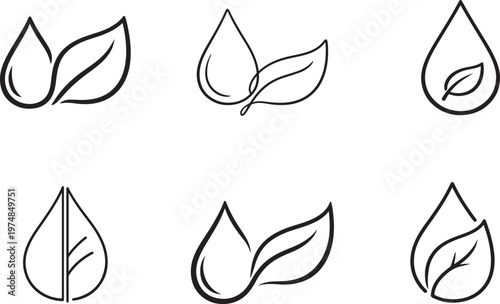 Environmental water droplet leaf eco icons minimal isolated background