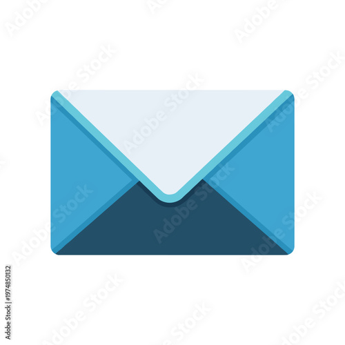 Modern blue envelope icon with white flap isolated on white background for digital communication and email inbox representation sleek vector design for website interfaces and mobile applications.