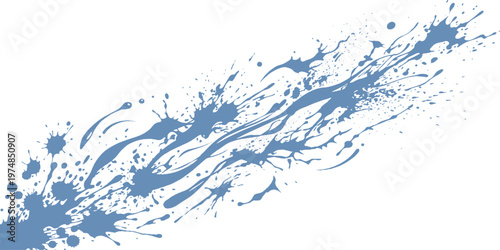 Blue ink splatter diagonal streak grunge design element on white background with splatter artistic abstract creative background dripping watercolor diagonal explosion brushstroke cerulean