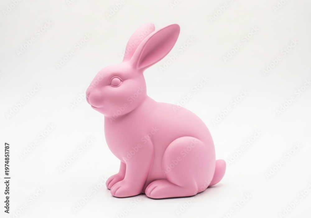 Obraz premium A charming pastel pink rabbit figurine sitting calmly against a plain background