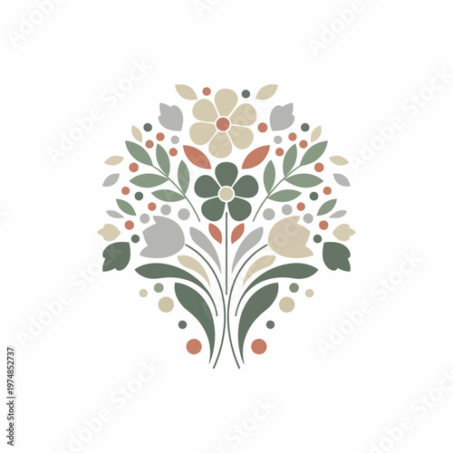 Floral Bouquet with Stylized Leaves and Flowers