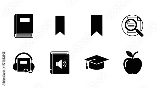 Education Icons Set Black White.
