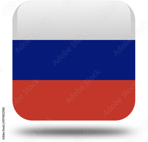 A shiny 3d round button icon featuring the national flag of Russia as a patriotic country symbol and glossy emblem design for a European nation banner