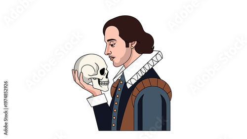Man Holding Human Skull Portrait.