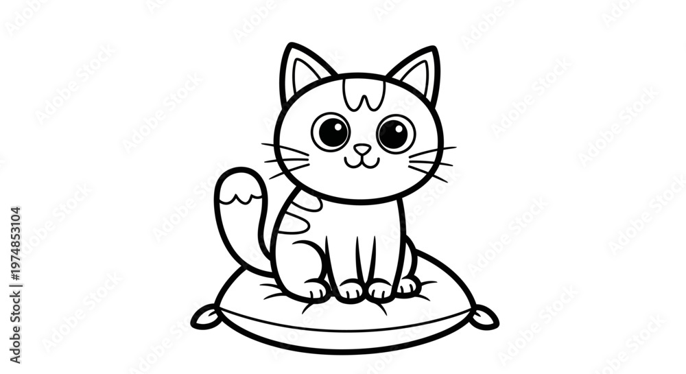 Obraz premium Cartoon Cat Sitting on Cushion.