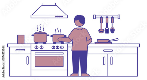 Man cooking in kitchen area.