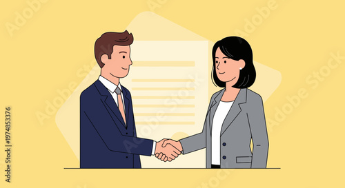 Businessman and businesswoman shaking hands.