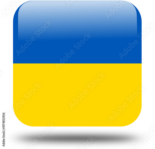 Glossy vector illustration of a national Ukraine flag button icon and country symbol badge for web design or language conversation bubble sign