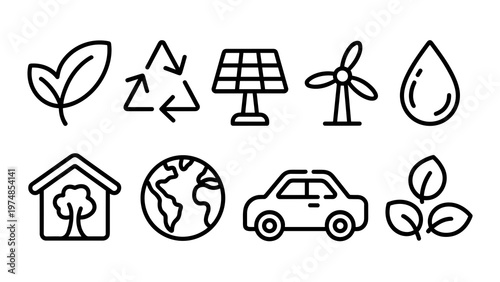 Ecology and Sustainability Line Icon Set  Green Energy, Nature and Environmental Protection Symbols