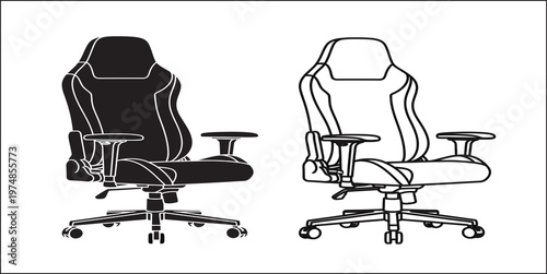 Two gaming chairs a black and white illustration of ergonomic seating for gamers and office use