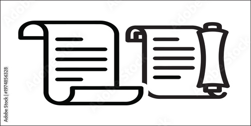 Ancient scrolls and quill a black and white illustration of historical documents and writing tools