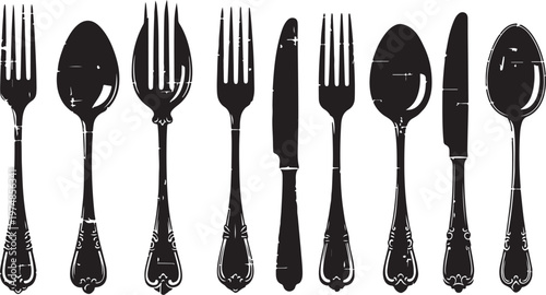 Set of vintage silverware on white background