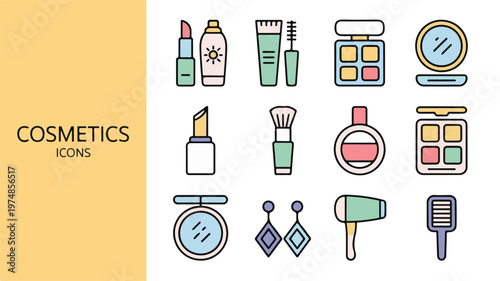 Cosmetics Essentials: An assortment of beauty essentials is artistically arranged against a vibrant backdrop, celebrating the art of makeup and skincare.