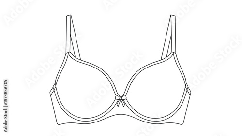 Simple black and white line drawing of a classic underwired bra with adjustable straps and a small bow detail in the center.