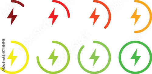 Colorful lightning bolt icons in circular frames a vibrant display of electrical energy