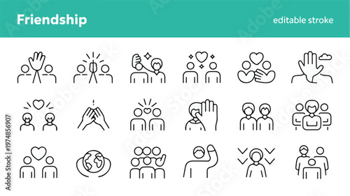 Friendship Symbol: A collection of friendship icons, depicting connection, support, and togetherness, symbolizing the bonds of camaraderie and unity.